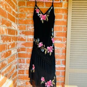 Floral Black Dress with Pink Accents
